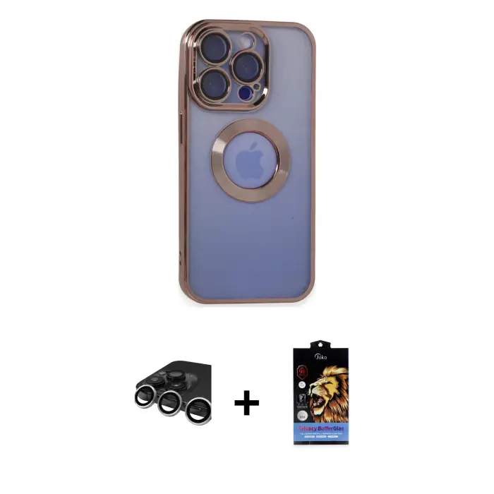 ieg™ iPhone 15 Pro Max Kılıf Pusula Form - Siyah Buffer Hayalet Cam Ekran Koruyucu + Raze Metal Kamera Lens - GS