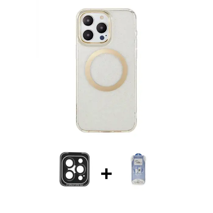 ieg™ iPhone 15 Pro Max Kılıf Pusula Form - Siyah Joko Magic 5D Cam + PVD Metal Kamera Lens - SH