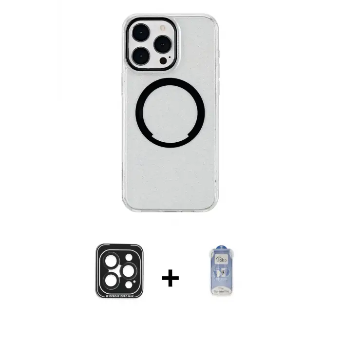 ieg™ iPhone 15 Pro Max Kılıf Pusula Form - Siyah Joko Magic 5D Cam + PVD Metal Kamera Lens - SH