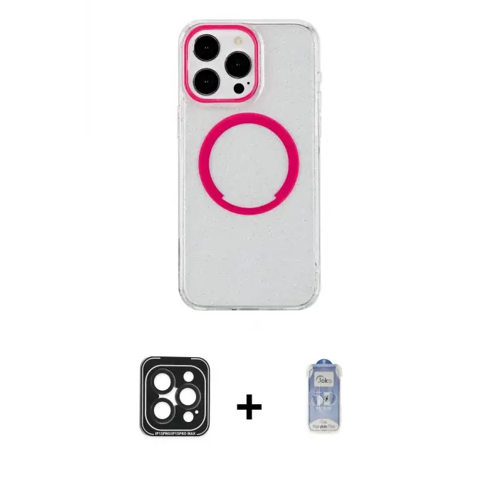 ieg™ iPhone 15 Pro Max Kılıf Pusula Form - Siyah Joko Magic 5D Cam + PVD Metal Kamera Lens - SH