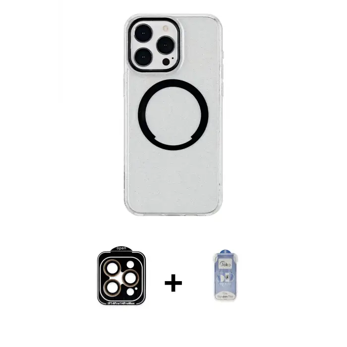 ieg™ iPhone 15 Pro Max Kılıf Pusula Form - Siyah Joko Magic 5D Cam + PVD Metal Kamera Lens - TU