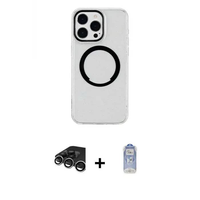 ieg™ iPhone 15 Pro Max Kılıf Pusula Form - Siyah Joko Magic 5D Cam + Raze Metal Kamera Lens - GS