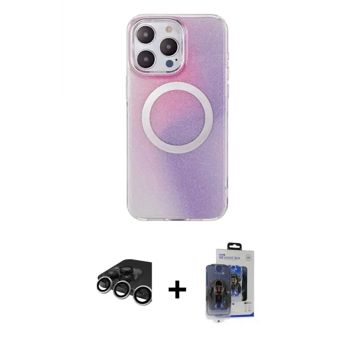 ieg™ iPhone 15 Pro Max Kılıf Pusula Form - Siyah Vanessa Magic Cam + Raze Metal Kamera Lens - GS