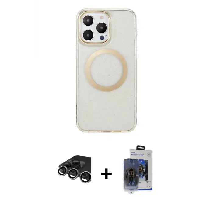 ieg™ iPhone 15 Pro Max Kılıf Pusula Form - Siyah Vanessa Magic Cam + Raze Metal Kamera Lens - GS