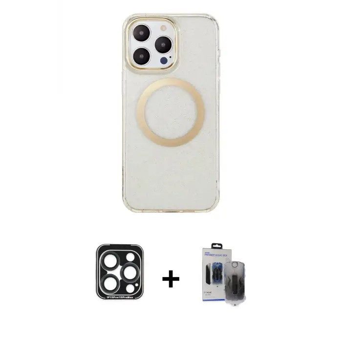 ieg™ iPhone 15 Pro Max Kılıf Pusula Form - Siyah Vanessa Magic Hayalet Cam + PVD Metal Kamera Lens - LT