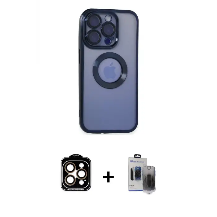 ieg™ iPhone 15 Pro Max Kılıf Pusula Form - Siyah Vanessa Magic Hayalet Cam + PVD Metal Kamera Lens - TU