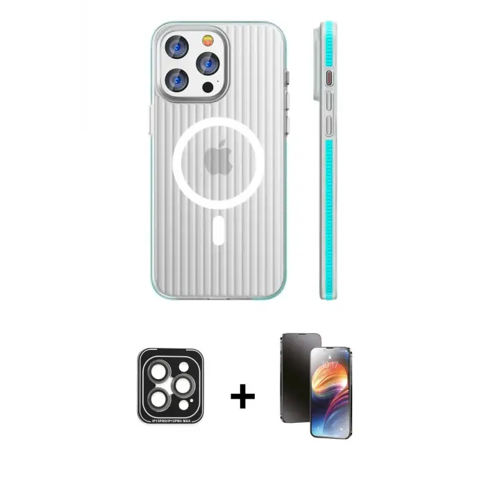 ieg™ iPhone 15 Pro Max Kılıf Pusula Minimal Koleksiyonu - Siyah 3D Antistatik Mat Seramik Nano Ekran Koruyucu + PVD Metal Kamera Lens - GI