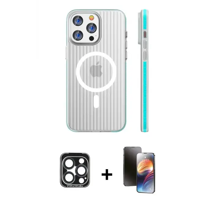 ieg™ iPhone 15 Pro Max Kılıf Pusula Minimal Koleksiyonu - Siyah 3D Antistatik Mat Seramik Nano Ekran Koruyucu + PVD Metal Kamera Lens - LT