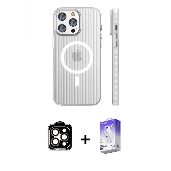 ieg™ iPhone 15 Pro Max Kılıf Pusula Minimal Koleksiyonu - Siyah Bilvis 5in1 3D Magic Cam Ekran Koruyucu + PVD Metal Kamera Lens - TU