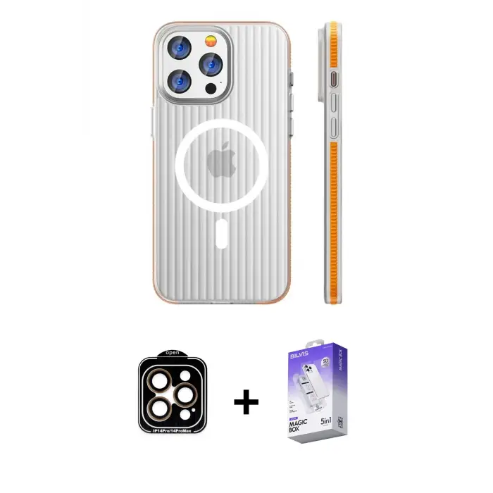 ieg™ iPhone 15 Pro Max Kılıf Pusula Minimal Koleksiyonu - Siyah Bilvis 5in1 3D Magic Cam Ekran Koruyucu + PVD Metal Kamera Lens - TU