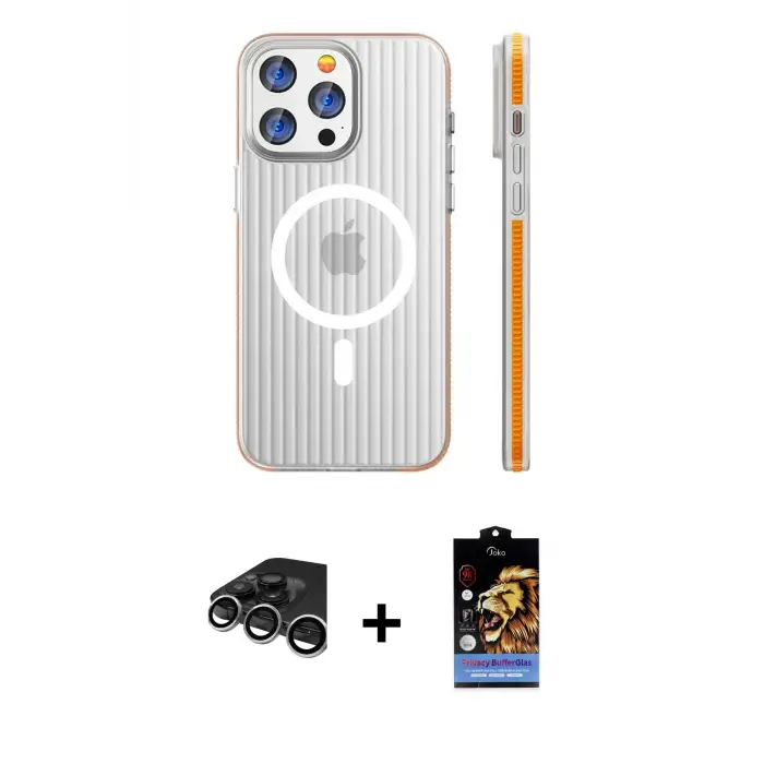 ieg™ iPhone 15 Pro Max Kılıf Pusula Minimal Koleksiyonu - Siyah Buffer Hayalet Cam Ekran Koruyucu + Raze Metal Kamera Lens - GS