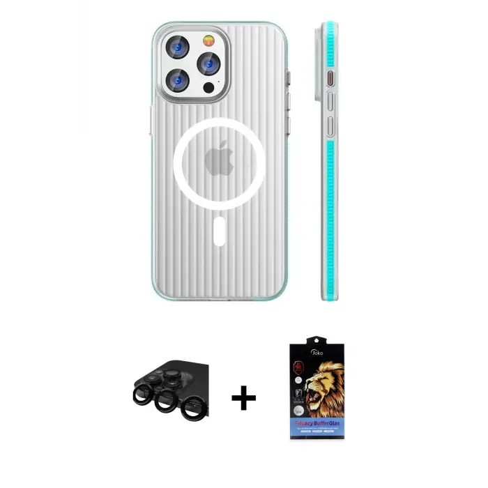 ieg™ iPhone 15 Pro Max Kılıf Pusula Minimal Koleksiyonu - Siyah Buffer Hayalet Cam Ekran Koruyucu + Raze Metal Kamera Lens - SH