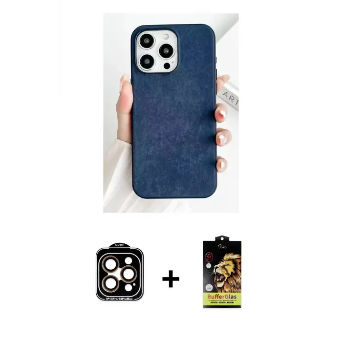 ieg™ iPhone 15 Pro Max Kılıf Pusula Modern - Siyah Buffer Cam Ekran Koruyucu + PVD Metal Kamera Lens - TU