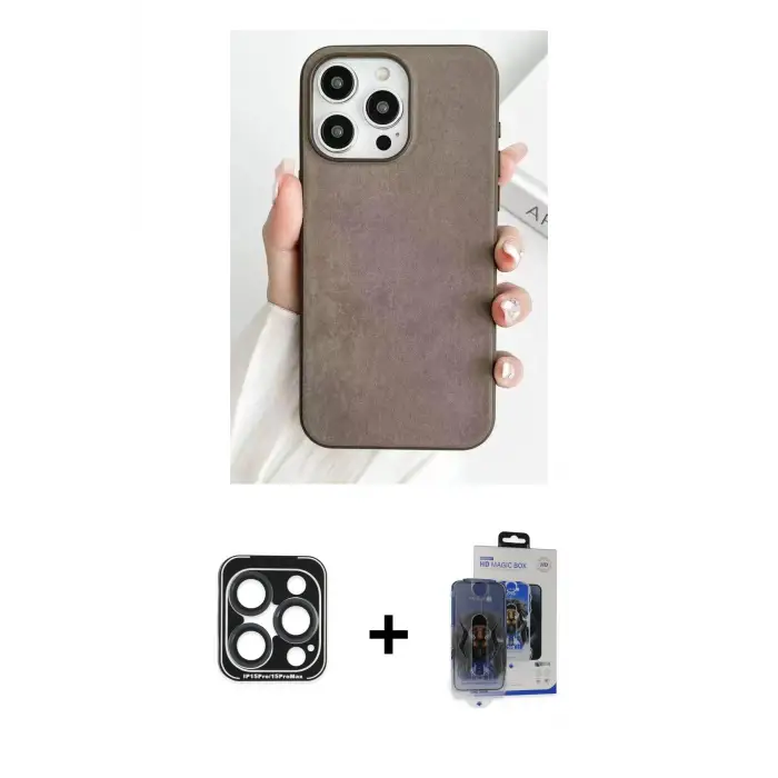 ieg™ iPhone 15 Pro Max Kılıf Pusula Modern - Siyah Vanessa Magic Cam + PVD Metal Kamera Lens - LT
