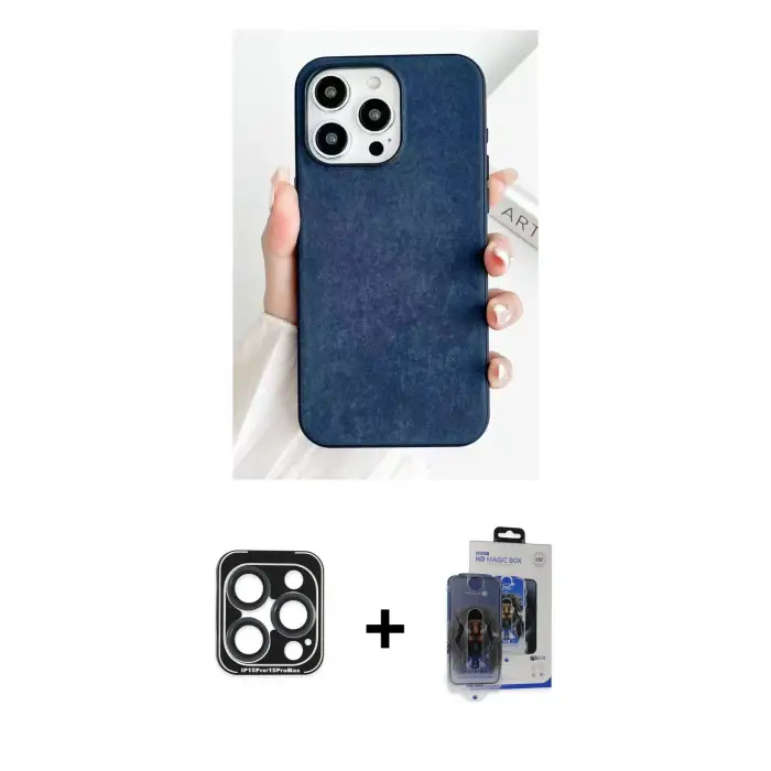 ieg™ iPhone 15 Pro Max Kılıf Pusula Modern - Siyah Vanessa Magic Cam + PVD Metal Kamera Lens - LT