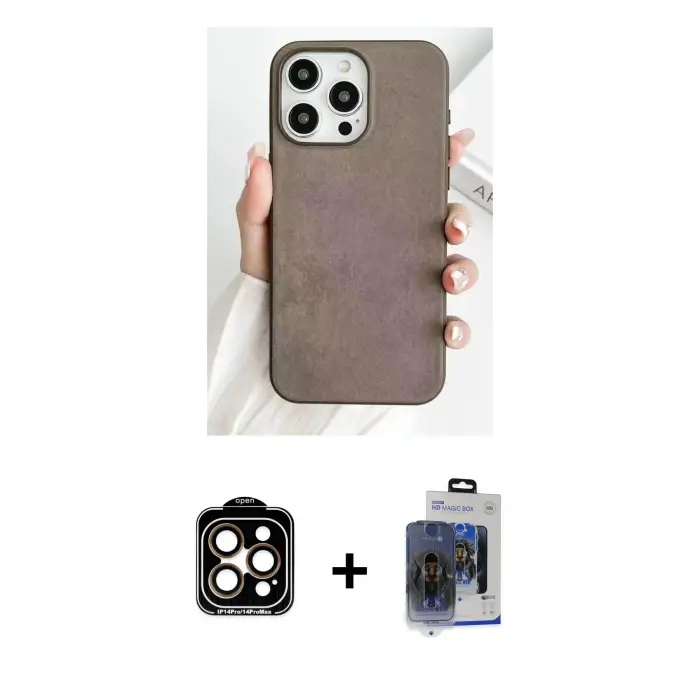 ieg™ iPhone 15 Pro Max Kılıf Pusula Modern - Siyah Vanessa Magic Cam + PVD Metal Kamera Lens - TU