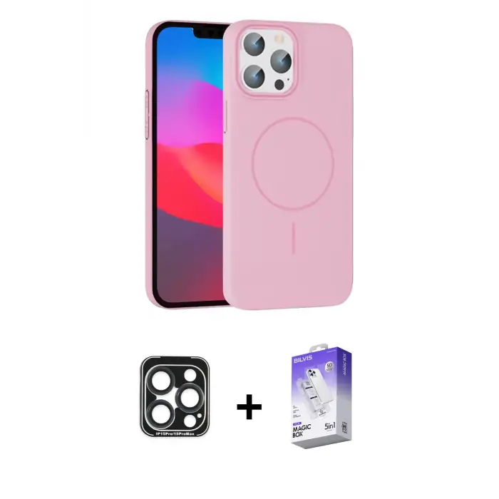 ieg™ iPhone 15 Pro Max Kılıf Siluet Doku Özel Seri - Siyah Bilvis 5in1 3D Magic Cam Ekran Koruyucu + PVD Metal Kamera Lens - LT