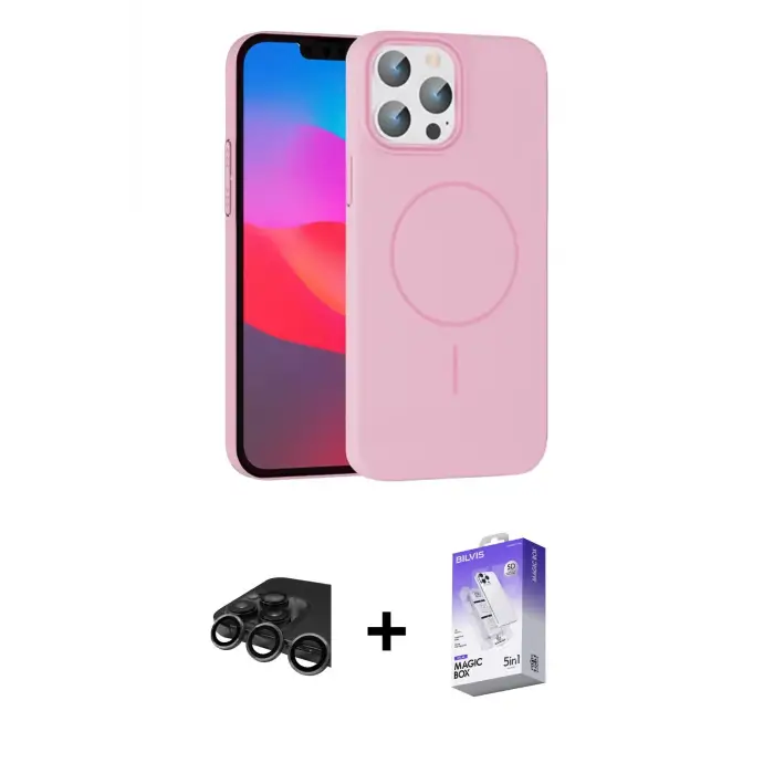 ieg™ iPhone 15 Pro Max Kılıf Siluet Doku Özel Seri - Siyah Bilvis 5in1 3D Magic Cam Ekran Koruyucu + Raze Metal Kamera Lens - TMGI