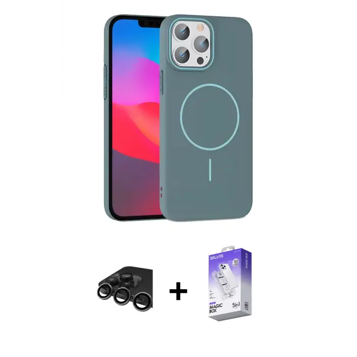 ieg™ iPhone 15 Pro Max Kılıf Siluet Doku Özel Seri - Siyah Bilvis 5in1 3D Magic Cam Ekran Koruyucu + Raze Metal Kamera Lens - TMGI