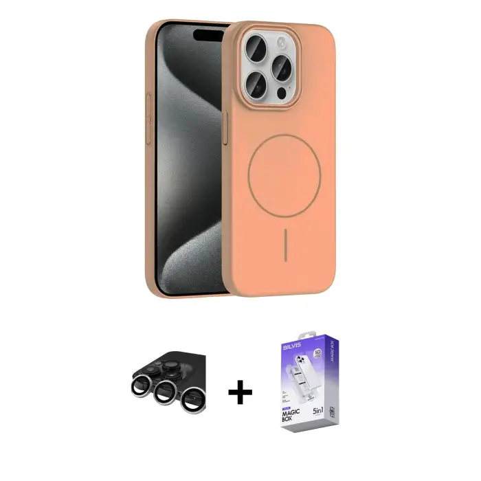 ieg™ iPhone 15 Pro Max Kılıf Siluet Doku Özel Seri - Siyah Bilvis 5in1 3D Magic Cam Ekran Koruyucu + Raze Metal Kamera Lens - GS