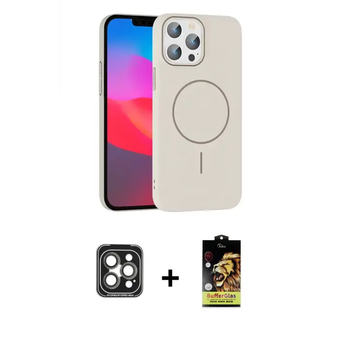 ieg™ iPhone 15 Pro Max Kılıf Siluet Doku Özel Seri - Siyah Buffer Cam Ekran Koruyucu + PVD Metal Kamera Lens - GI