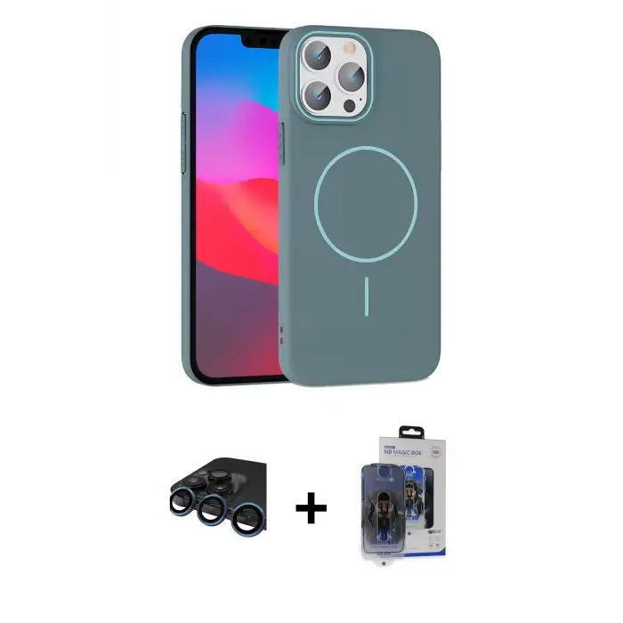 ieg™ iPhone 15 Pro Max Kılıf Siluet Doku Özel Seri - Siyah Vanessa Magic Cam + Raze Metal Kamera Lens - LT