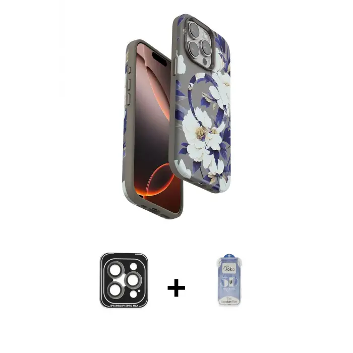 ieg™ iPhone 15 Pro Max Kılıf Siluet Doku - Siyah Joko Magic 5D Cam + PVD Metal Kamera Lens - GI