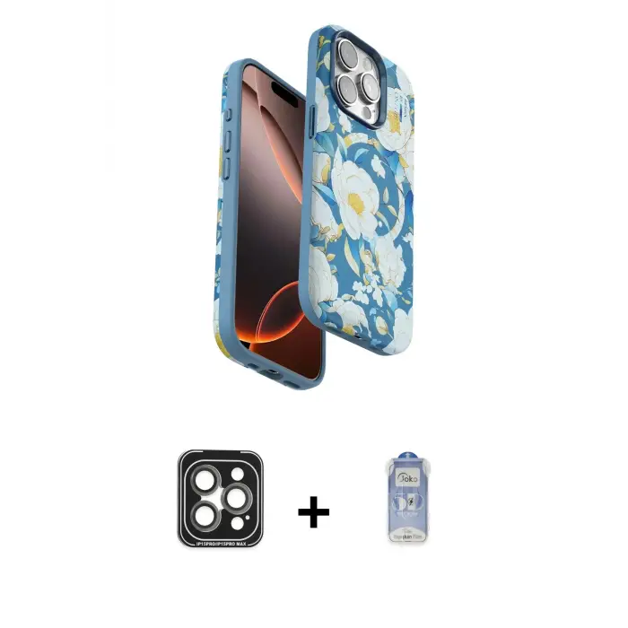 ieg™ iPhone 15 Pro Max Kılıf Siluet Doku - Siyah Joko Magic 5D Cam + PVD Metal Kamera Lens - GI