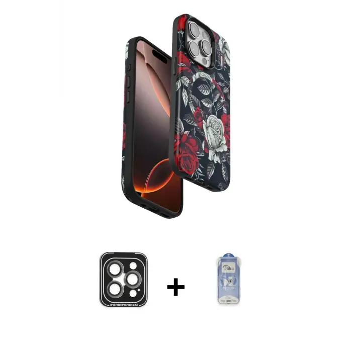 ieg™ iPhone 15 Pro Max Kılıf Siluet Doku - Siyah Joko Magic 5D Cam + PVD Metal Kamera Lens - GI
