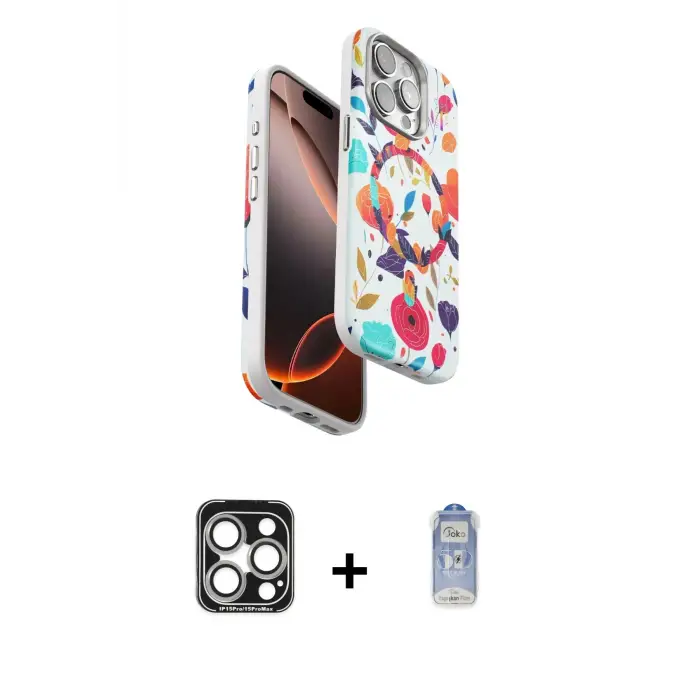 ieg™ iPhone 15 Pro Max Kılıf Siluet Doku - Siyah Joko Magic 5D Cam + PVD Metal Kamera Lens - GS