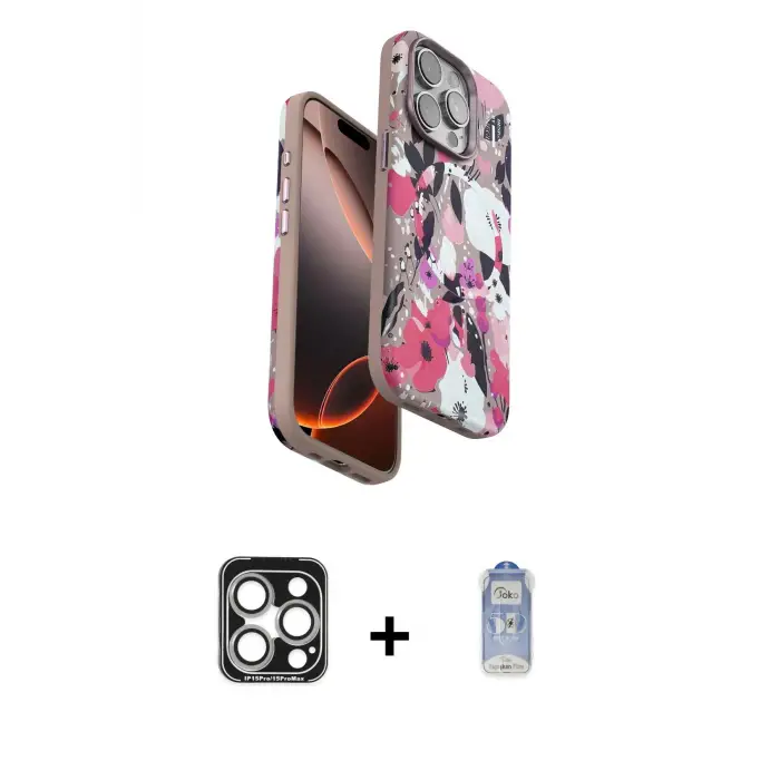 ieg™ iPhone 15 Pro Max Kılıf Siluet Doku - Siyah Joko Magic 5D Cam + PVD Metal Kamera Lens - GS