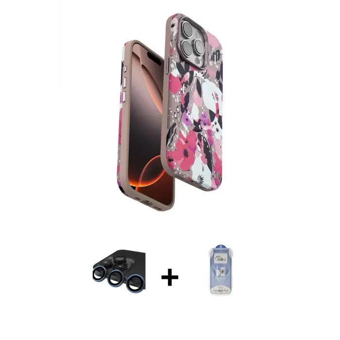 ieg™ iPhone 15 Pro Max Kılıf Siluet Doku - Siyah Joko Magic 5D Cam + Raze Metal Kamera Lens - LT