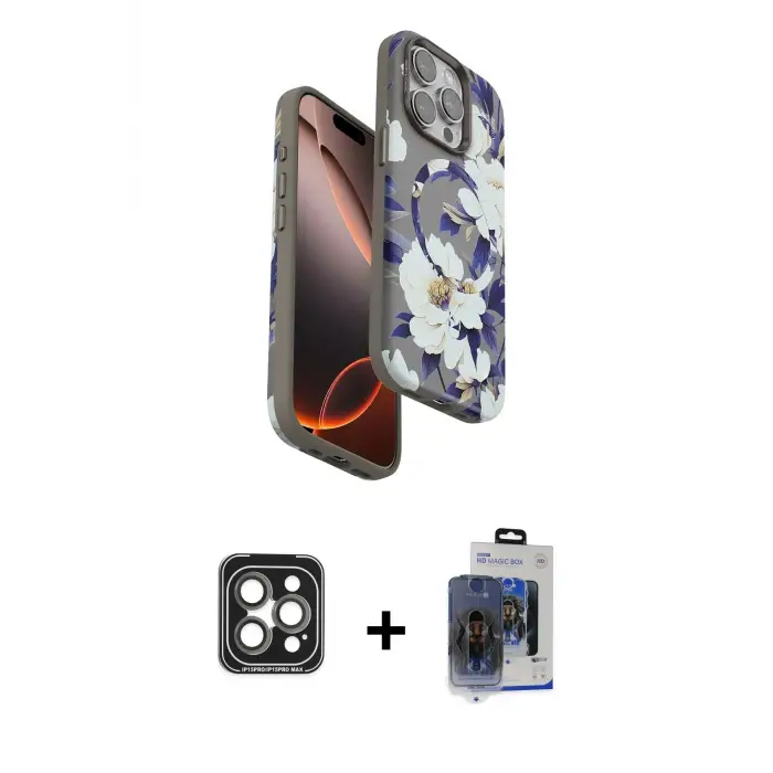 ieg™ iPhone 15 Pro Max Kılıf Siluet Doku - Siyah Vanessa Magic Cam + PVD Metal Kamera Lens - GI