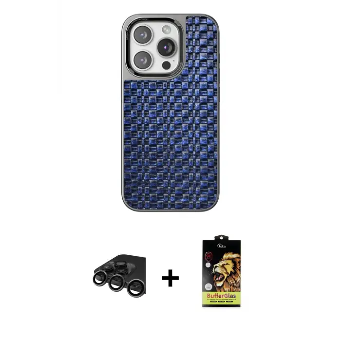 ieg™ iPhone 15 Pro Max Kılıf Siluet Form Serisi - Siyah Buffer Cam Ekran Koruyucu + Raze Metal Kamera Lens - TMGI