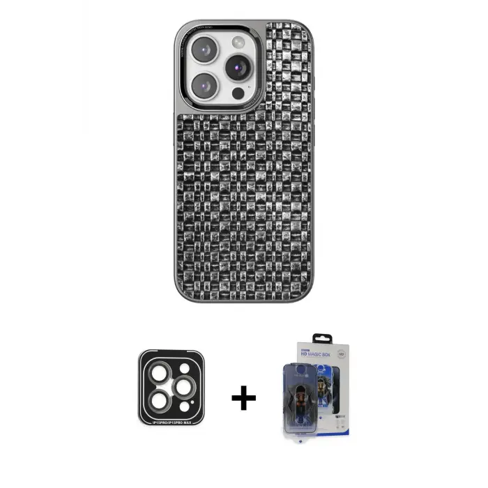 ieg™ iPhone 15 Pro Max Kılıf Siluet Form Serisi - Siyah Vanessa Magic Cam + PVD Metal Kamera Lens - GI