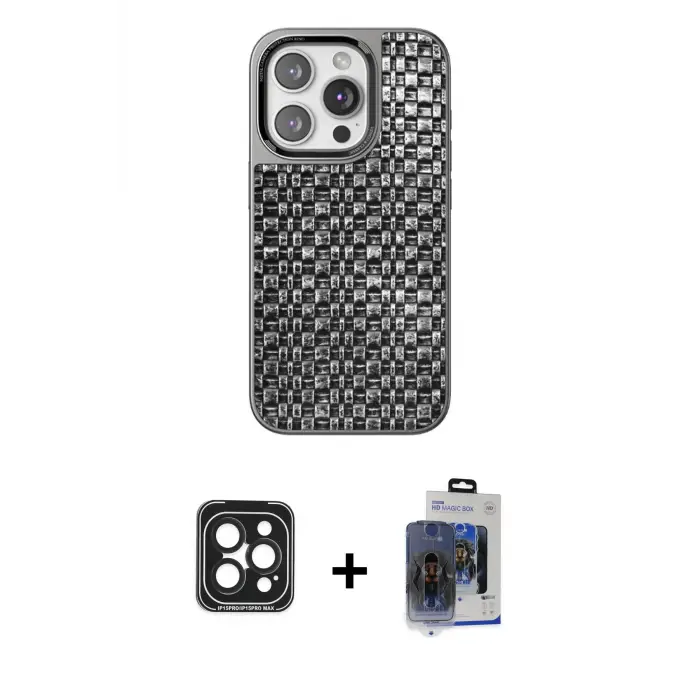 ieg™ iPhone 15 Pro Max Kılıf Siluet Form Serisi - Siyah Vanessa Magic Cam + PVD Metal Kamera Lens - SH