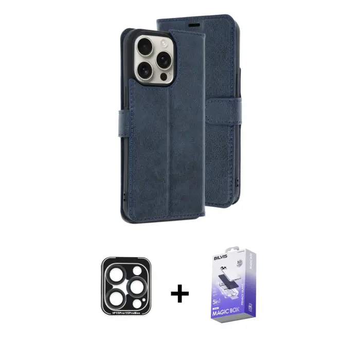 ieg™ iPhone 15 Pro Max Kılıf Siluet Işık Serisi - Siyah Bilvis 5in1 5D Magic Hayalet Cam Ekran Koruyucu + PVD Metal Kamera Lens - LT