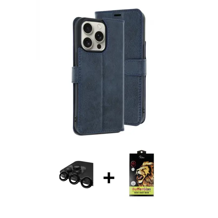 ieg™ iPhone 15 Pro Max Kılıf Siluet Işık Serisi - Siyah Buffer Cam Ekran Koruyucu + Raze Metal Kamera Lens - SH
