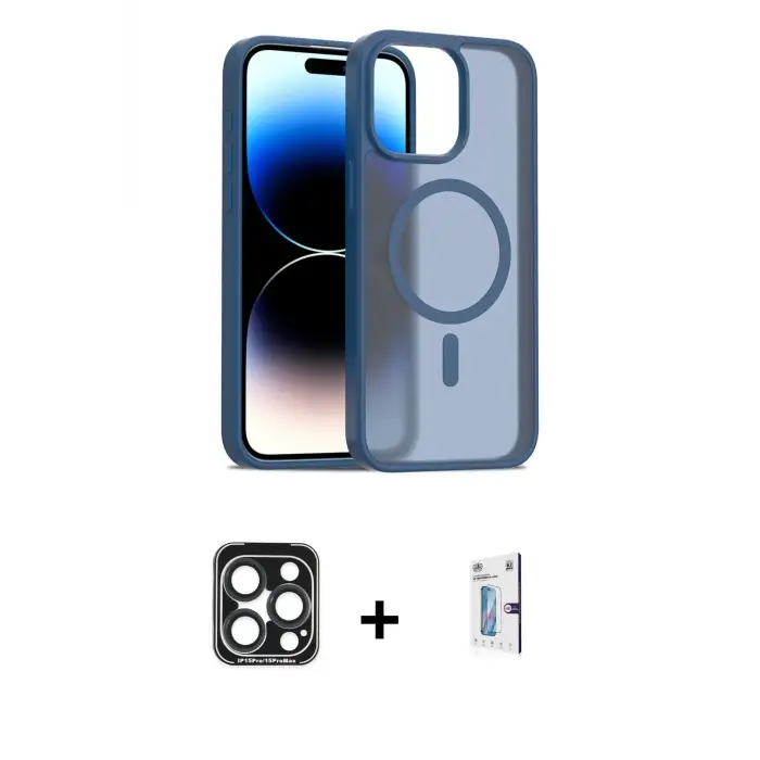 ieg™ iPhone 15 Pro Max Kılıf Siluet Minimal Prime - Siyah Bilvis 0.18mm Plus Cam Ekran Koruyucu + PVD Metal Kamera Lens - LT