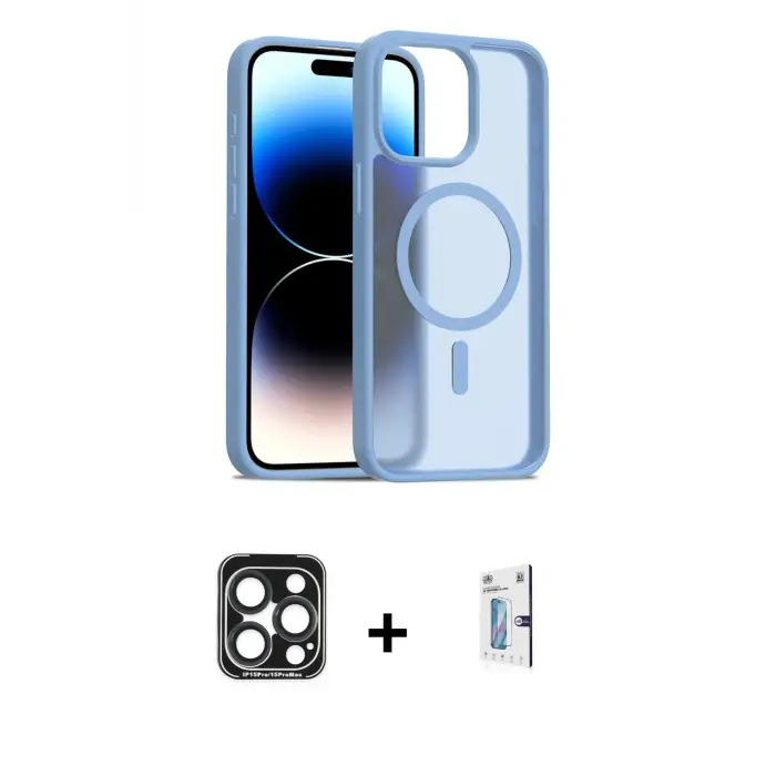 ieg™ iPhone 15 Pro Max Kılıf Siluet Minimal Prime - Siyah Bilvis 0.18mm Plus Cam Ekran Koruyucu + PVD Metal Kamera Lens - LT