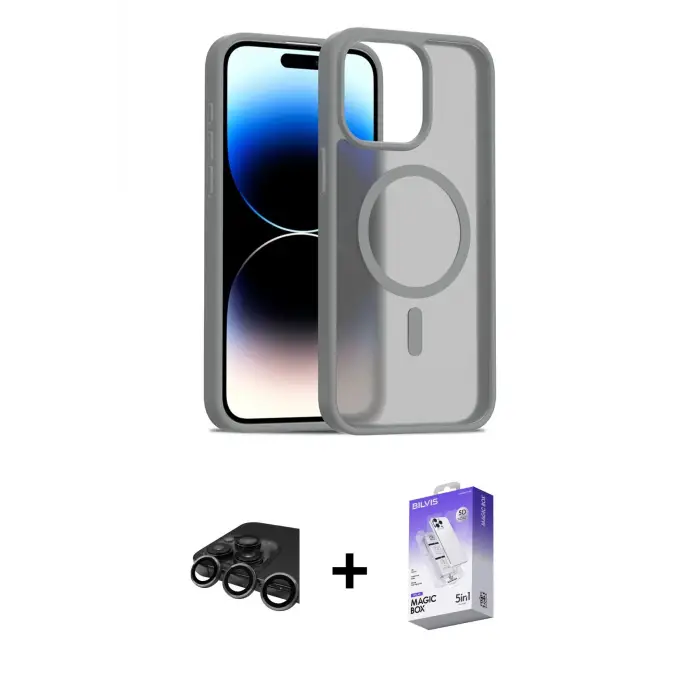 ieg™ iPhone 15 Pro Max Kılıf Siluet Minimal Prime - Siyah Bilvis 5in1 3D Magic Cam Ekran Koruyucu + Raze Metal Kamera Lens - TMGI