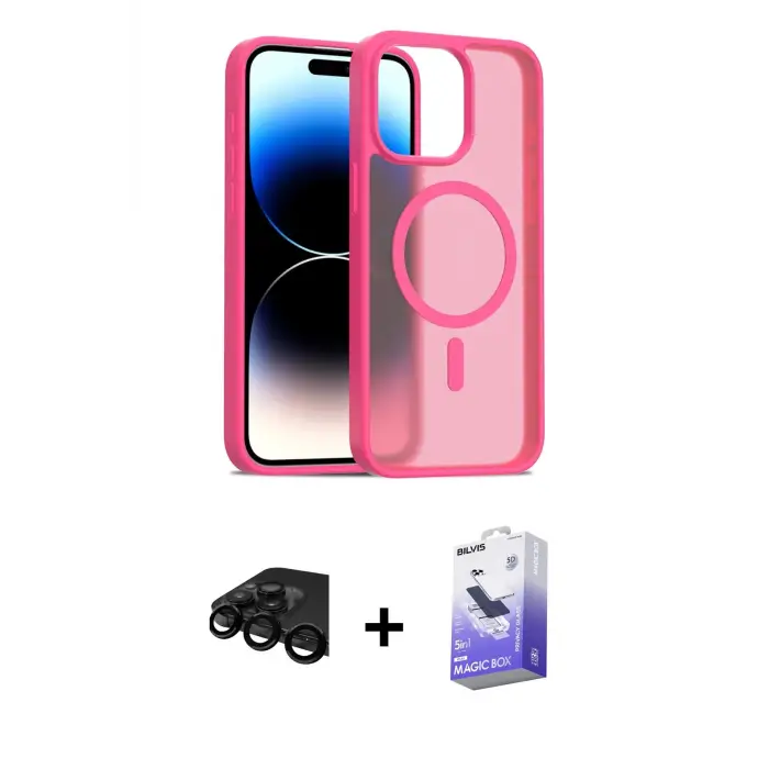 ieg™ iPhone 15 Pro Max Kılıf Siluet Minimal Prime - Siyah Bilvis 5in1 5D Magic Hayalet Cam Ekran Koruyucu + Raze Metal Kamera Lens - SH