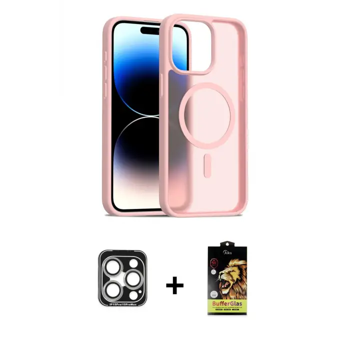 ieg™ iPhone 15 Pro Max Kılıf Siluet Minimal Prime - Siyah Buffer Cam Ekran Koruyucu + PVD Metal Kamera Lens - GS
