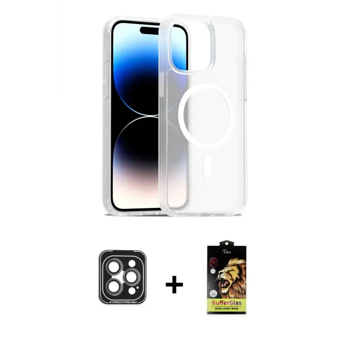 ieg™ iPhone 15 Pro Max Kılıf Siluet Minimal Prime - Siyah Buffer Cam Ekran Koruyucu + PVD Metal Kamera Lens - GI