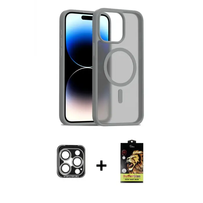 ieg™ iPhone 15 Pro Max Kılıf Siluet Minimal Prime - Siyah Buffer Cam Ekran Koruyucu + PVD Metal Kamera Lens - GS