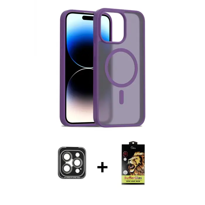 ieg™ iPhone 15 Pro Max Kılıf Siluet Minimal Prime - Siyah Buffer Cam Ekran Koruyucu + PVD Metal Kamera Lens - GI