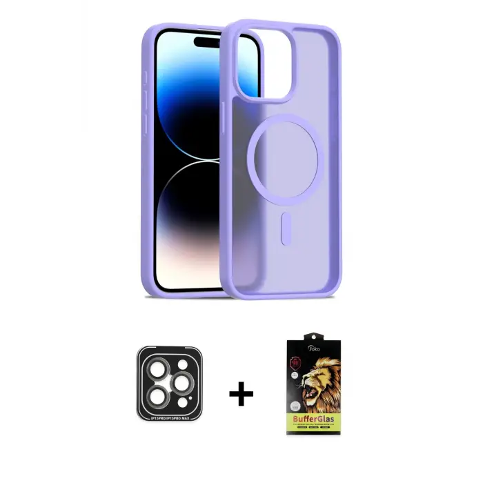 ieg™ iPhone 15 Pro Max Kılıf Siluet Minimal Prime - Siyah Buffer Cam Ekran Koruyucu + PVD Metal Kamera Lens - GI