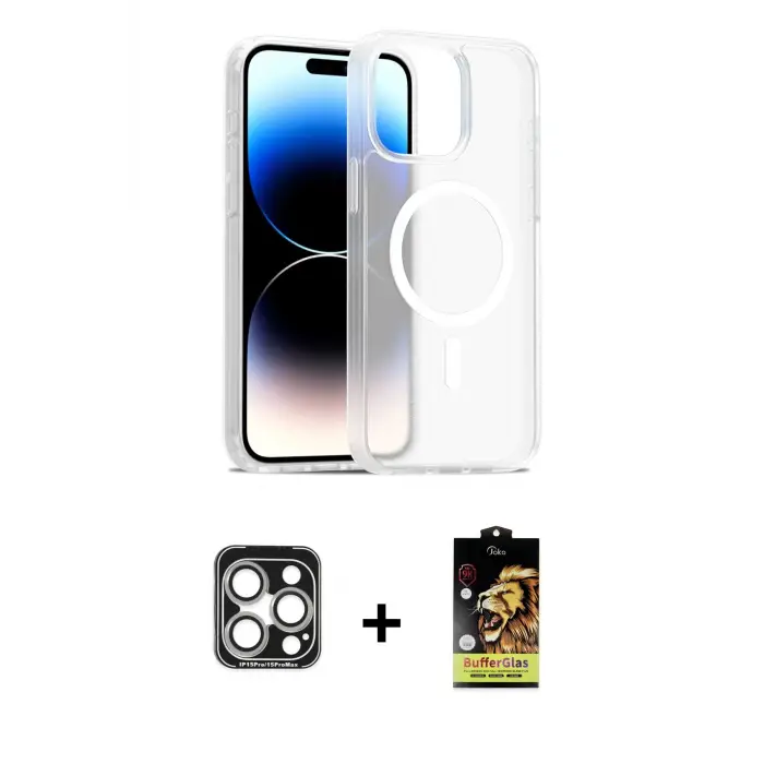 ieg™ iPhone 15 Pro Max Kılıf Siluet Minimal Prime - Siyah Buffer Cam Ekran Koruyucu + PVD Metal Kamera Lens - GS