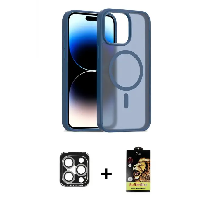 ieg™ iPhone 15 Pro Max Kılıf Siluet Minimal Prime - Siyah Buffer Cam Ekran Koruyucu + PVD Metal Kamera Lens - GS