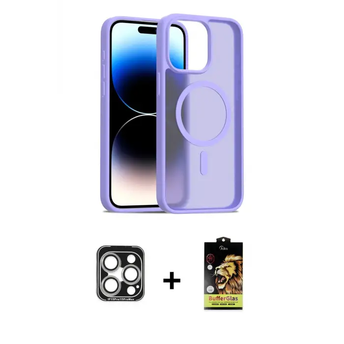 ieg™ iPhone 15 Pro Max Kılıf Siluet Minimal Prime - Siyah Buffer Cam Ekran Koruyucu + PVD Metal Kamera Lens - GS